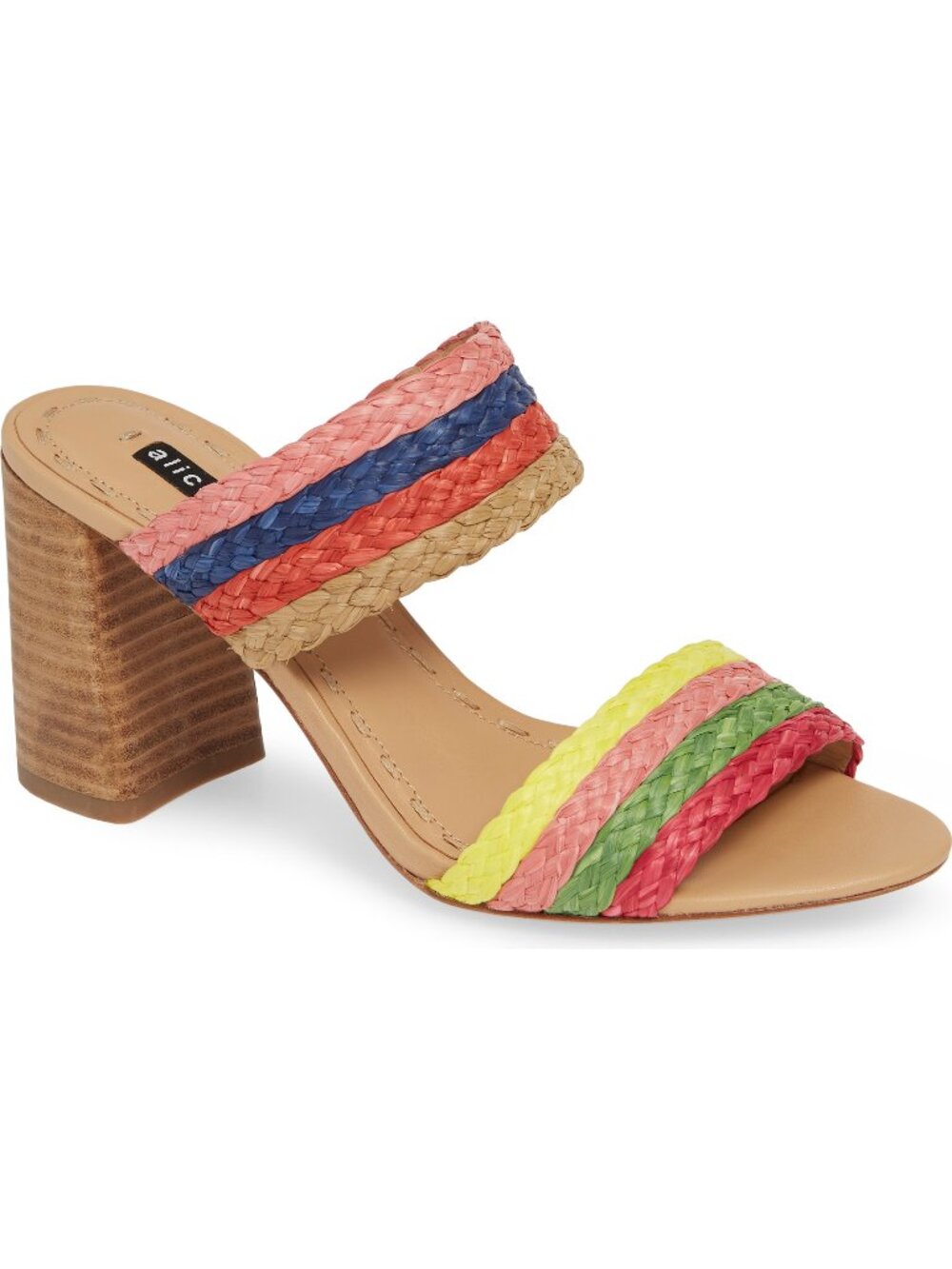 NEW ALICE + OLIVIA Leeda striped raffia sandals heels mules sz 7 $350